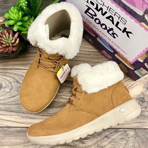 NIB Skechers GoWalk On The Go Joy Lush Faux Fur Ankle Bootie Chestnut 8 38